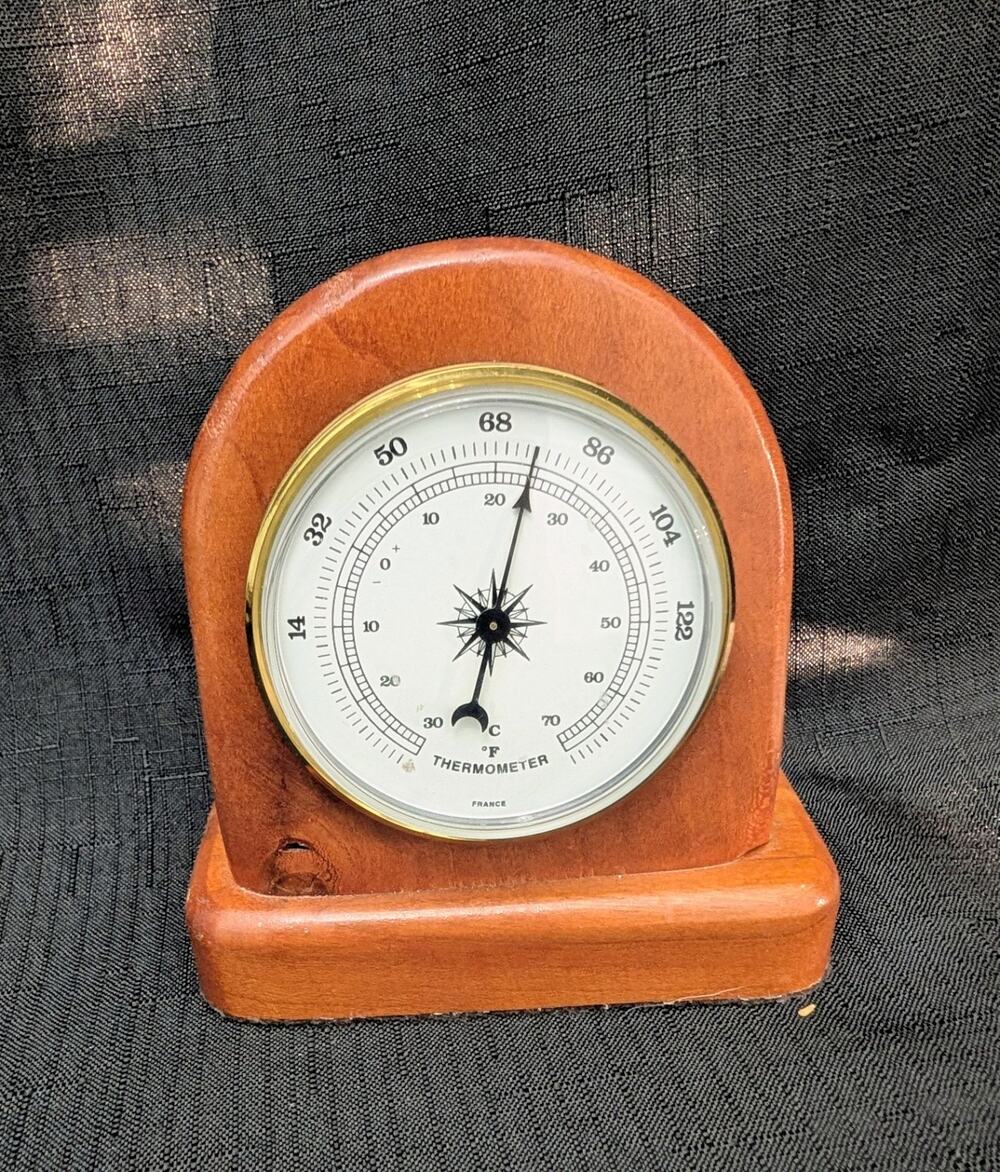 Barostar Weather Station Thermometer France MCM Wood Vintage 4.75"